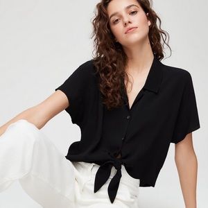 Aritzia Black Tie-Front Crop Top